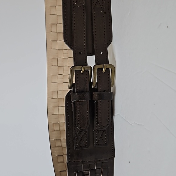 Double Buckle Wide Belt Sz M Brown  NWT - Picture 9 of 9